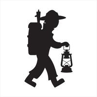 Adventurer Walking with Lantern black silhouette vector
