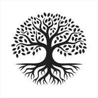 black and white tree with roots on it vector