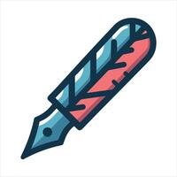 a pen with a feather on it, with a line drawing of it vector