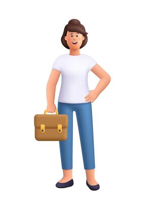 Young smiling woman Jane holding briefcase. Leader success, management concept. 3d people character. Cartoon minimal style.