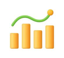 Yellow growth bar chart with columns, down and up chart. Financial stock market, data analysis and business concept. 3d icon. Cartoon minimal style. vector