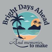 Summer T-shirt Print Design. Typography Beach Badge, Palm Trees and Mountains in a Round Print vector