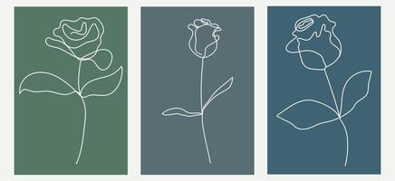 Elegant one line rose set in modern minimal style. One line drawing flowers. Rose outline. Hand drawn roses in one line art style vector