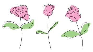 Elegant one line rose set in modern minimal style. One line drawing flowers. Rose outline. Hand drawn beautiful roses in one line art style vector