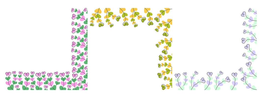 Freehand Hearts shape twigs Colorful Corner Frame border Copy space Template Doodle design idea Set. Isolated illustration Greeting Thematic Cards, price tag, labels or promo banners, leaflets