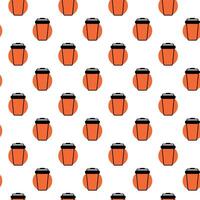 Disposable cups against orange circle Minimalistic Icon Seamless Pattern Delivery Coffee Background. Isolated illustration Perfect for Thematic Menu Cards Ads banner, leaflet, labels, price tag vector