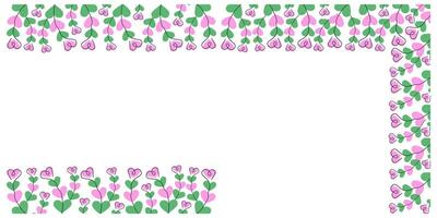 Hand Drawn Floral Hearts shaped Corner and Top and bottom Frame Border Copy space Template idea Set. This illustration is versatile for cards, social media posts, banners, leaflets, and labels vector