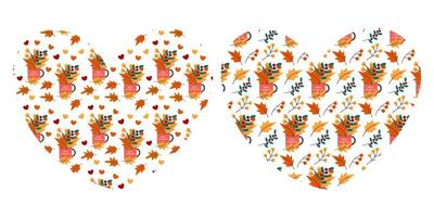 Heart shapes are beautifully filled with floral and seasonal motifs, making them ideal for various design projects vector