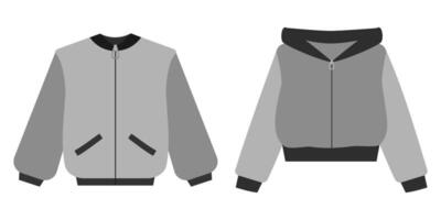 This captivating illustration showcases a trendy bomber jacket paired with a cozy hoodie, both in appealing shades of gray, making them perfect for crafting a stylish yet comfortable everyday look vector