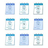 Spring bound calendar pages Blue Monday Date and Hand Drawn Sad emoticon around and text blue Bundle. Isolated illustrations Greeting, thematic cards, poster or promo banners, leaflets, invites vector