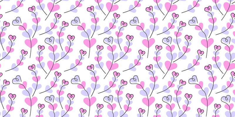 Freehand Hearts shape twigs with heart shape leaves Confetti shades Seamless Pattern Love Backdrop. Isolated illustration Greeting Thematic Cards Background Invites, price tag, labels, leaflets