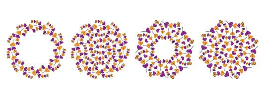 Hand drawn Heart shape twigs Circular Frames Copy space template and Backdrops in Halloweens shades. Isolated illustration Greeting Thematic Cards or promo banners, leaflets, labels, price tag vector