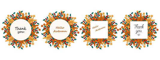 This isolated illustration features handdrawn Thanksgiving cards with charming autumn motifs, ideal for greeting cards, banners, or labels, adding a festive touch to your projects vector