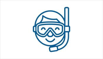 Snorkeling Kid Icon with Mask and Snorkel Simple Line Art vector
