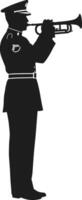 Side View Silhouette of Military Trumpeter Playing Bugle Illustration vector