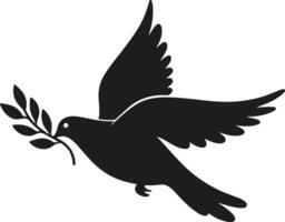 Dove Carrying Olive Branch Silhouette - Peace and Unity Symbol Illustration vector