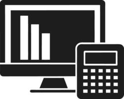 Silhouette of Monitor and Calculator with Bar Chart - Financial Analysis Concept vector