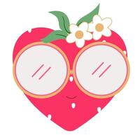 Strawberry Character with Sunglasses and Flowers vector