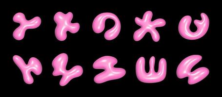 Various liquid smooth shapes in vibrant pink with a reflective plastic surface are arranged together, showcasing a modern and artistic design against a contrasting dark backdrop. vector