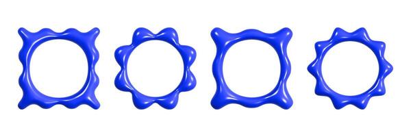 Wavy three-dimensional frames with glossy reflections in vibrant blue color, showcasing unique shapes and textures against a clean background vector