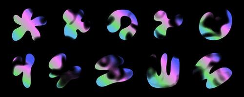 Dynamic liquid shapes with vibrant highlights and halftones creating an abstract visual experience on a dark background. vector