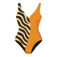 Bold asymmetrical one-piece swimsuit with zebra stripes and orange block, wild and stylish. vector