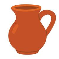 Flat illustration of a rustic clay pitcher with handle, perfect for harvest or countryside theme. vector
