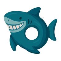 Funny inflatable swim ring in the shape of a smiling shark, perfect for bold summer adventures. vector