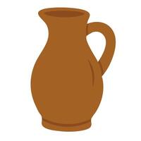 Cartoon style clay pitcher with handle, rustic farm utensil for harvest or kitchen use. vector