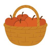 Wicker basket filled with red apples, perfect for farm, harvest and autumn themed designs. vector