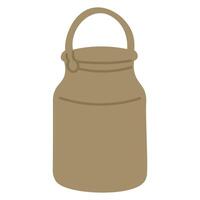 Vintage metal milk can with handle, rustic farm container in cute cartoon flat style. vector