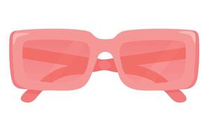 Trendy square sunglasses with glossy pink frame and lenses in soft flat cartoon style. vector