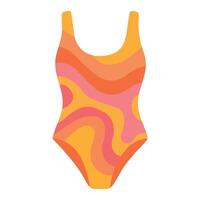 Bright retro one-piece swimsuit with wavy orange, pink and yellow pattern for summer projects. vector