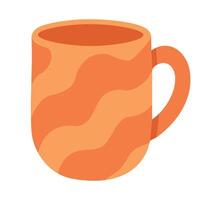 Bright orange mug with wavy pattern in cartoon style, great for prints, decor and fun use. vector