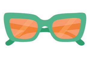 Trendy square sunglasses with green frame and orange gradient lenses in flat modern cartoon style. vector