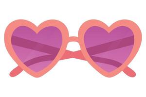 Romantic heart shaped sunglasses with soft pink frame and gradient lenses in flat cartoon style. vector