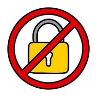 Lock that can not be opened icon.No padlock sign on white background illustration thick black line and flat yellow design. vector