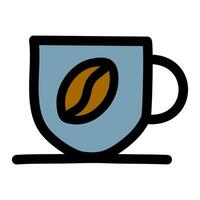Blue coffee cup with beans icon. Editable bold o utline With Color Fill Design. Illustration. vector