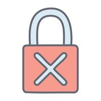 Lock that can not be opened icon. Padlock and cross. Security, safety, protection concept. illustration. vector