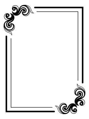 Stylish black corner frame design with ornamental swirl accents on a white background