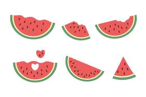 A set of icons of sliced ripe watermelon slices in a flat style. colorful illustration isolated on a white background vector
