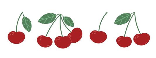 Cherry. Bunches of cherry berries isolated on a white background. Set of illustrations. Hand-drawn illustration vector