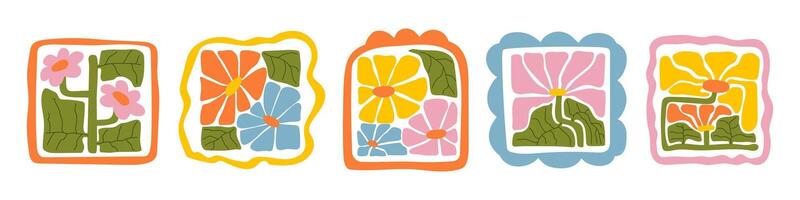 Set of abstract flowers in matisse style in frames vector