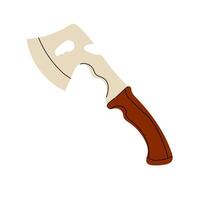 illustration of a hatchet or small axe with a curved wooden handle, ideal for camping, chopping wood, or survival use. vector