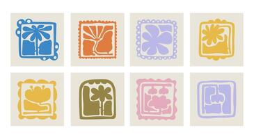 Set of bright abstract flowers and plants in Matisse style various in frames vector