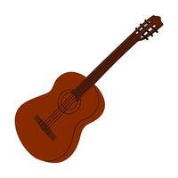 illustration of a classical brown acoustic guitar with six strings, isolated on white background, flat and minimal design vector