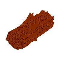 illustration of a brown wooden log with bark texture, isolated on white background, natural forest element in flat design vector
