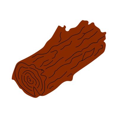 illustration of a brown wooden log with bark texture, isolated on white background, natural forest element in flat design