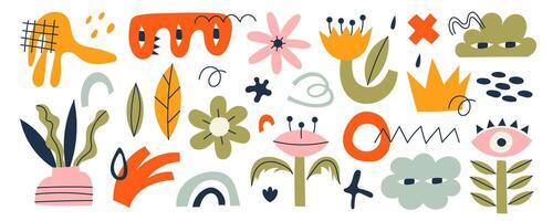 Set of trendy doodle shapes and abstract nature icons vector