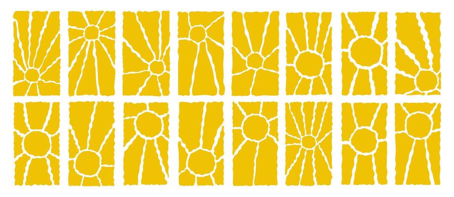 Groovy hippie y2k retro sun background or contemporary summer sunburst banner with abstract organic doodle shape and wavy yellow floral pattern in 70s naive boho style. Groovy sun explosion.